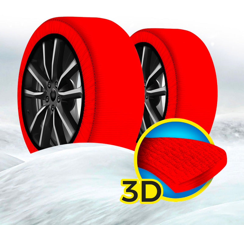 Calze da Neve per Auto Omologate EN 16662-1 Taglia XXL in Tessuto 3D Rosso-3