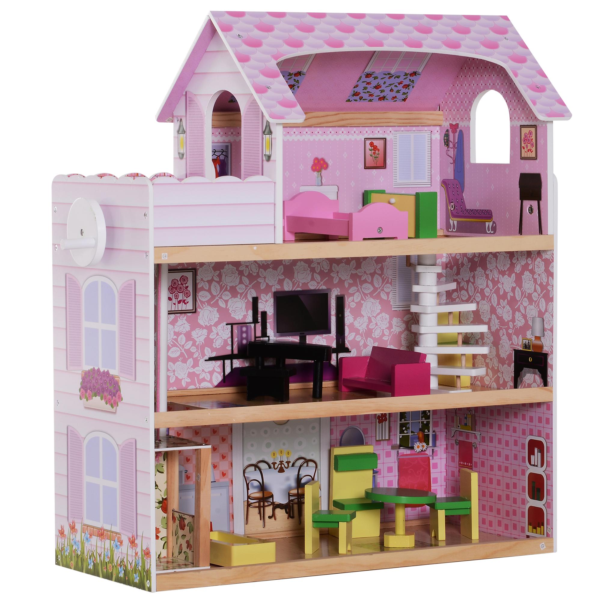 Casa Delle Bambole A 4 Piani Con 11 Stanze, 4 Bambole, Luci LED E Mobili, Regalo Per Bambine 3-8 Anni (viola)
