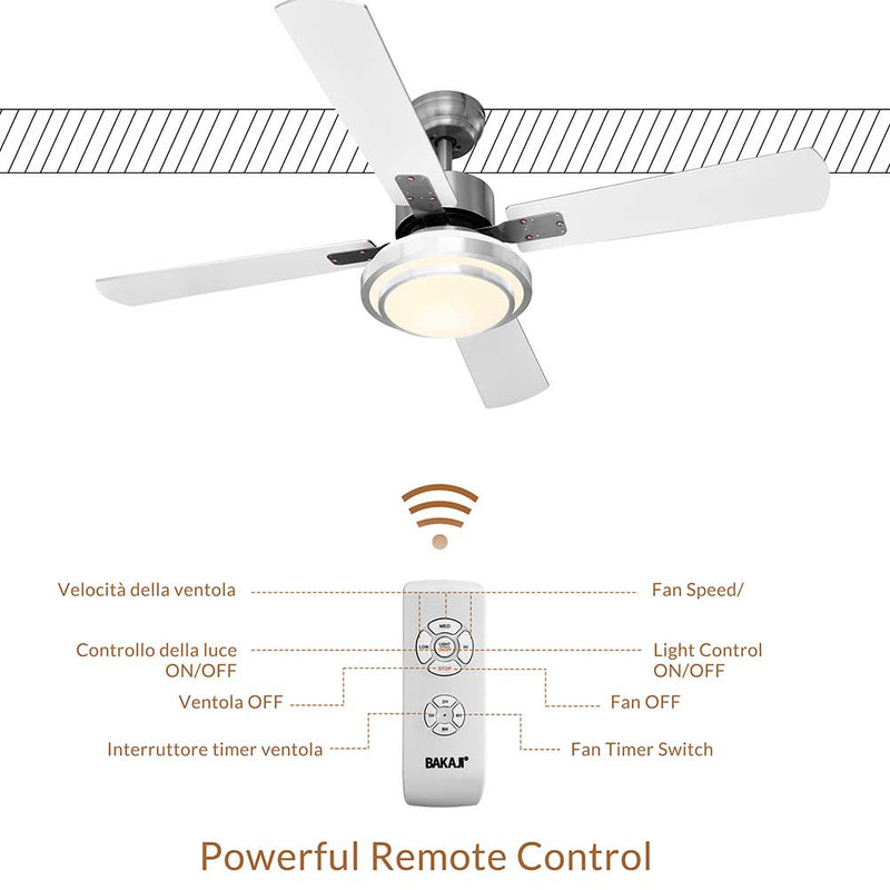 Ventilatore da Soffitto 4 Pale Legno con Lampada Luce LED e Telecomando 130 cm-4