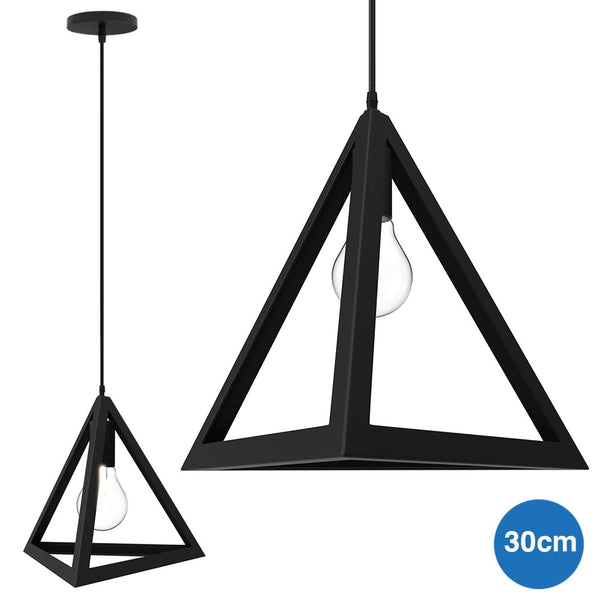 Lampadario Lampada Sospensione Piramide 30cm Design Moderno Paralume Nero prezzo
