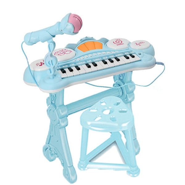 online Pianola Tastiera Giocattolo Bambini 24 Tasti Microfono Attacco Mp3 Supporto Blu