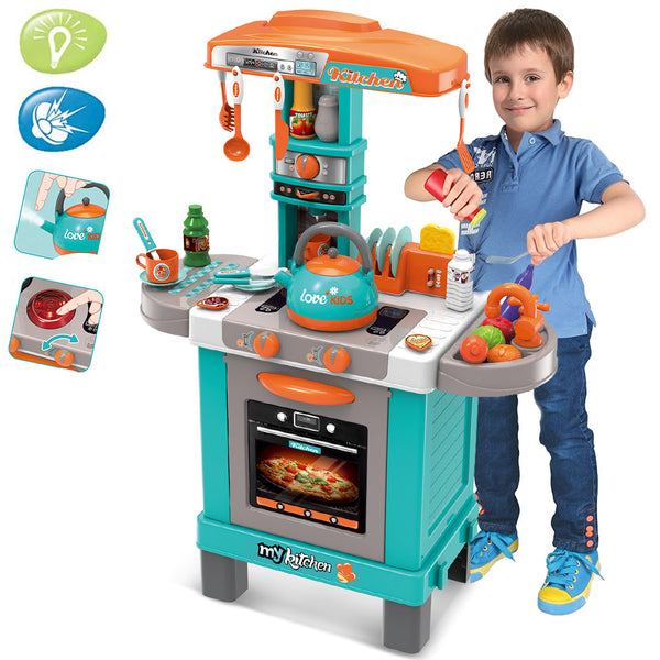 Cucina Giocattolo Bambini Luci Suoni e Bollitore Funzionante 29 Accessori Azzurro prezzo