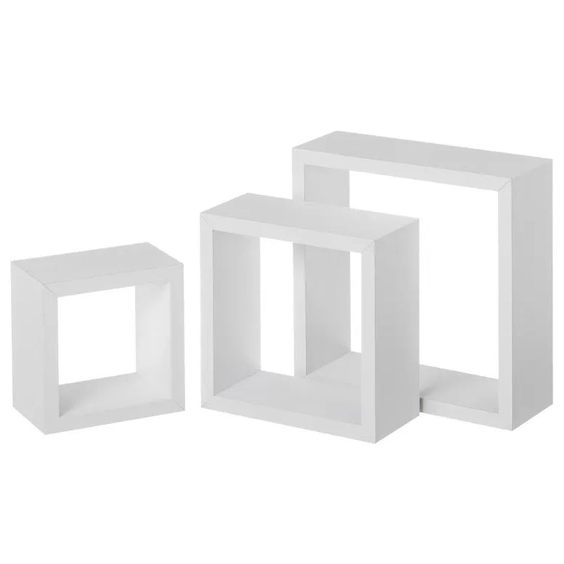 Set 3 Mensole Parete 30cm Moderne Design Cubo Mensola Scaffale Legno MDF Bianco-3