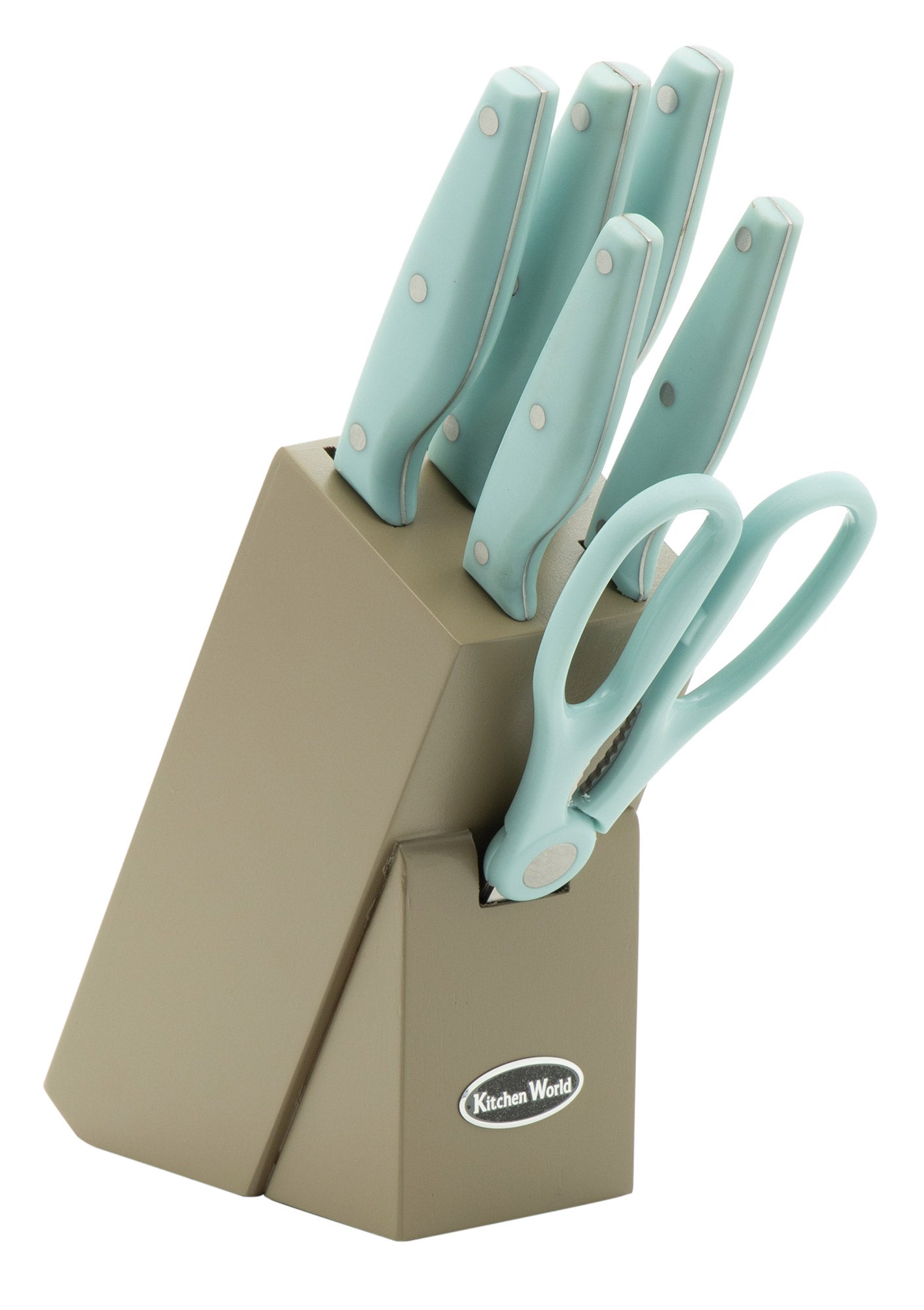 Ceppo Portacoltelli In Legno Con 5 Coltelli E 1 Forbice - Set Da Cucina Collection Azzurro - Lame In Acciaio