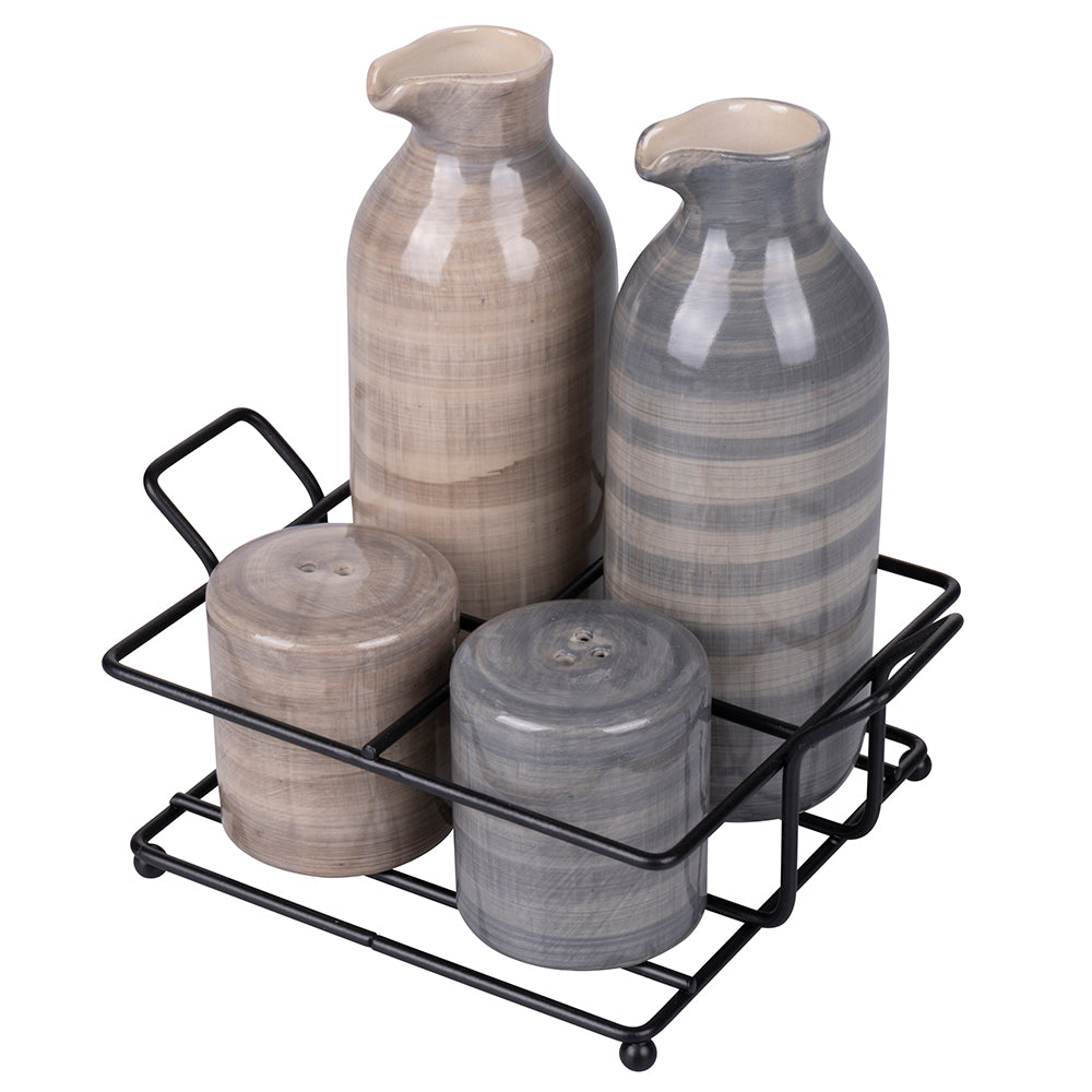 Set Condimenti Villa D'Este Home Tivoli - Oliera, Acetiera, Sale E Pepe In Gres Con Stand Acciaio - Design Victionary - Foto 5