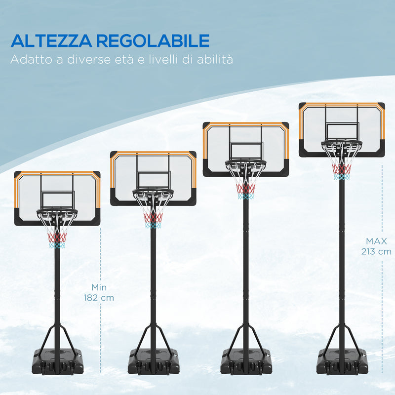 Canestro Basket a 6 Altezze Regolabili Base Riempibile in PE Acciaio e Poliestere Nero-5