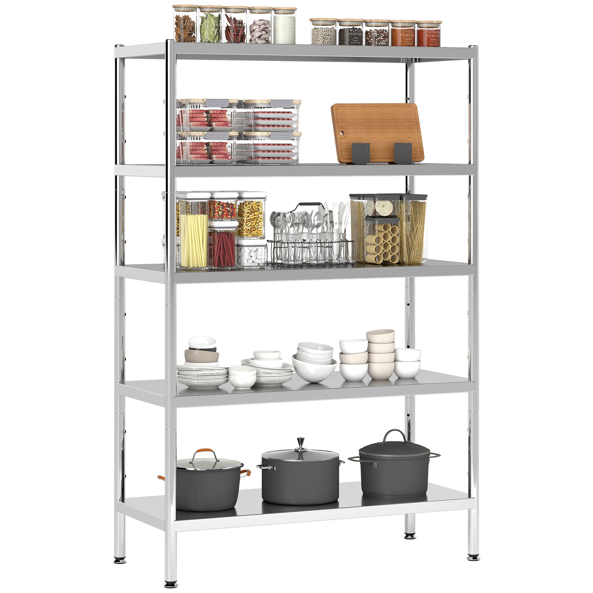 Scaffale da cucina a 3 ripiani, in acciaio inox, per carichi pesanti Scaffale da cucina a 3 ripiani, in acciaio inox, per carichi pesanti