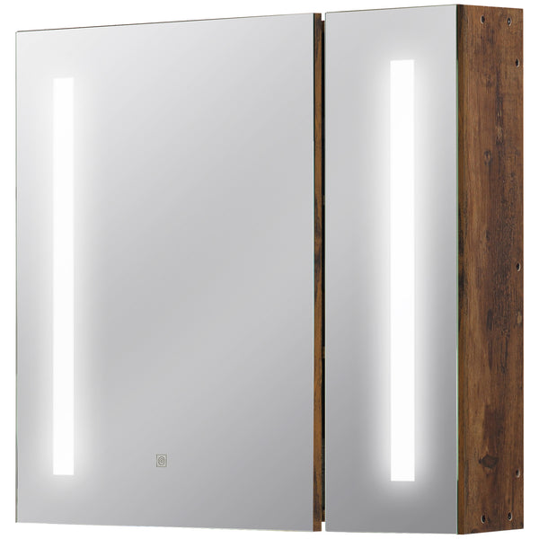 Specchiera Bagno con Luci LED Regolabili 70x15x65 cm 2 Ante e Mensola Regolabile Marrone online