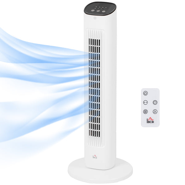 Ventilatore a Colonna con Telecomando e 3 Velocità Ø30x78 cm Oscillazione e Modalità Notte in ABS Bianco sconto