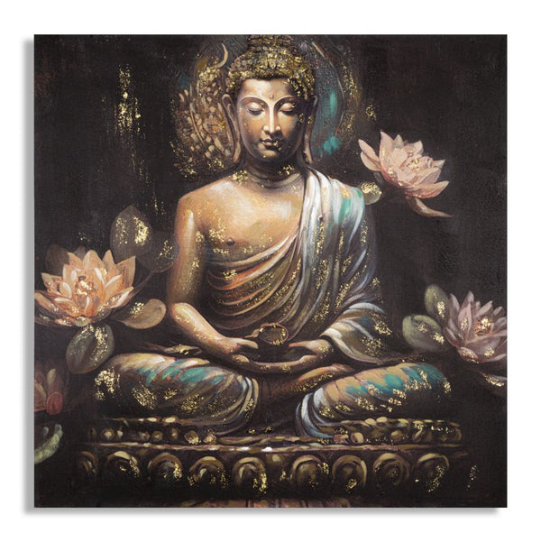 Dipinto su Tela Buddha 100x100x3 cm Cornice in Legno di Pino Multicolor prezzo