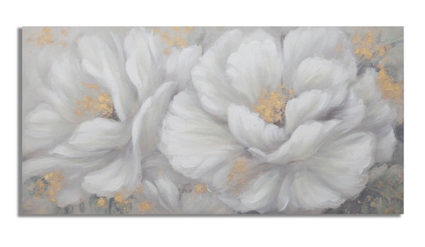 sconto Dipinto su Tela Bianco/Oro Flower 140x3,7x70 cm in Legno di Pino e Canvas Multicolor