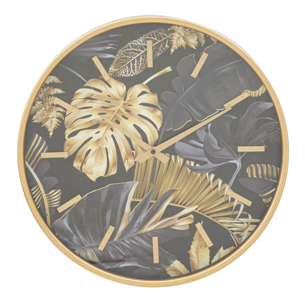 Orologio da Muro Palm Ø40x6 cm in Ferro MDF e Vetro Oro e Nero prezzo