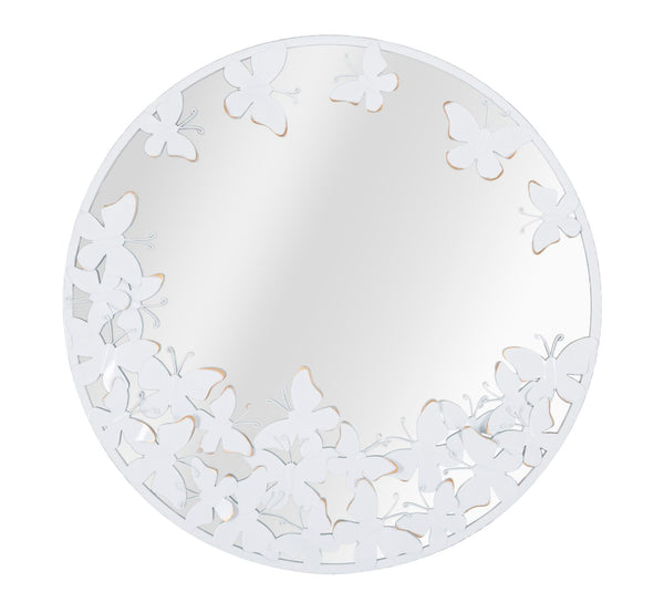prezzo Specchio Rotondo Bianco Butterfly 62,5x2,3 cm in Ferro Specchio e MDF Bianco e Oro