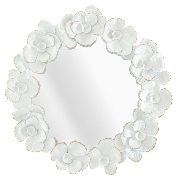Specchio Bianco Flower 82x2,6x85,5 cm in Ferro Specchio e MDF Bianco e Oro sconto