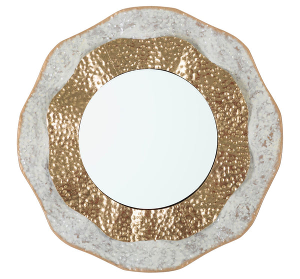 sconto Specchio da Muro Shai Light Ø54,5x4,5 cm in Ferro e MDF Oro e Crema