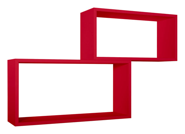 online Set 2 Mensole Cubo da Parete Rettangolare in Fibra di Legno Bislungo Rosso