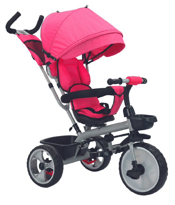 acquista Triciclo Passeggino con Seggiolino Reversibile per Bambini con Parasole Fuxia