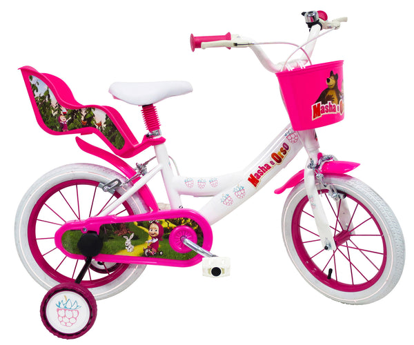 Bicicletta per Bambina 14” 2 Freni Masha e Orso Bianca prezzo