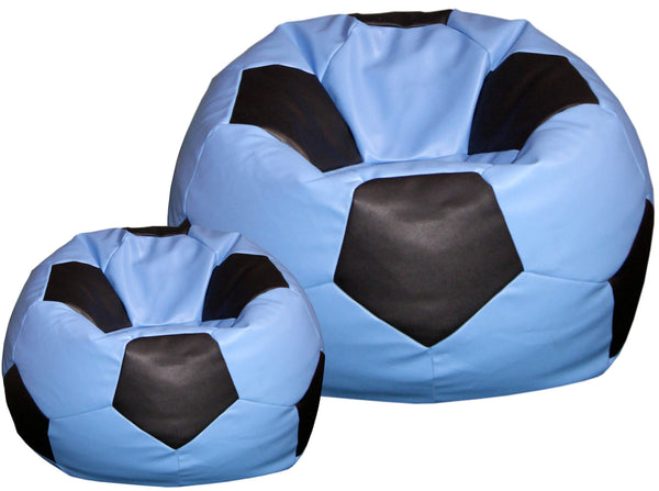 Poltrona a Sacco Pouf Ø100 cm in Similpelle con Poggiapiedi Baselli Pallone da Calcio Celeste e Nero prezzo