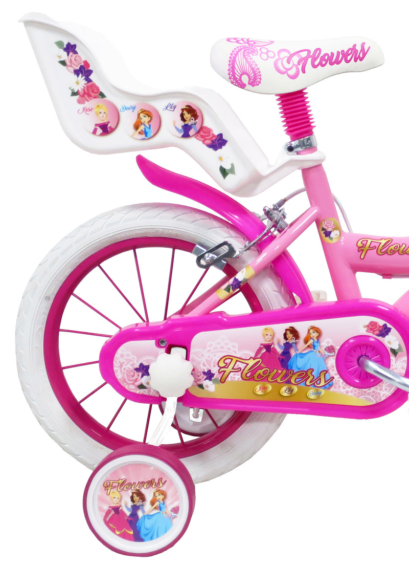 Bicicletta per Bambina 14" 2 Freni  Flower Bianca/Rosa-2
