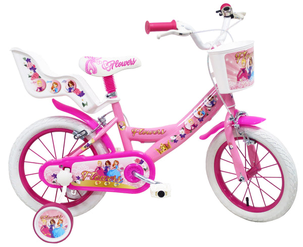 online Bicicletta per Bambina 14" 2 Freni  Flower Bianca/Rosa