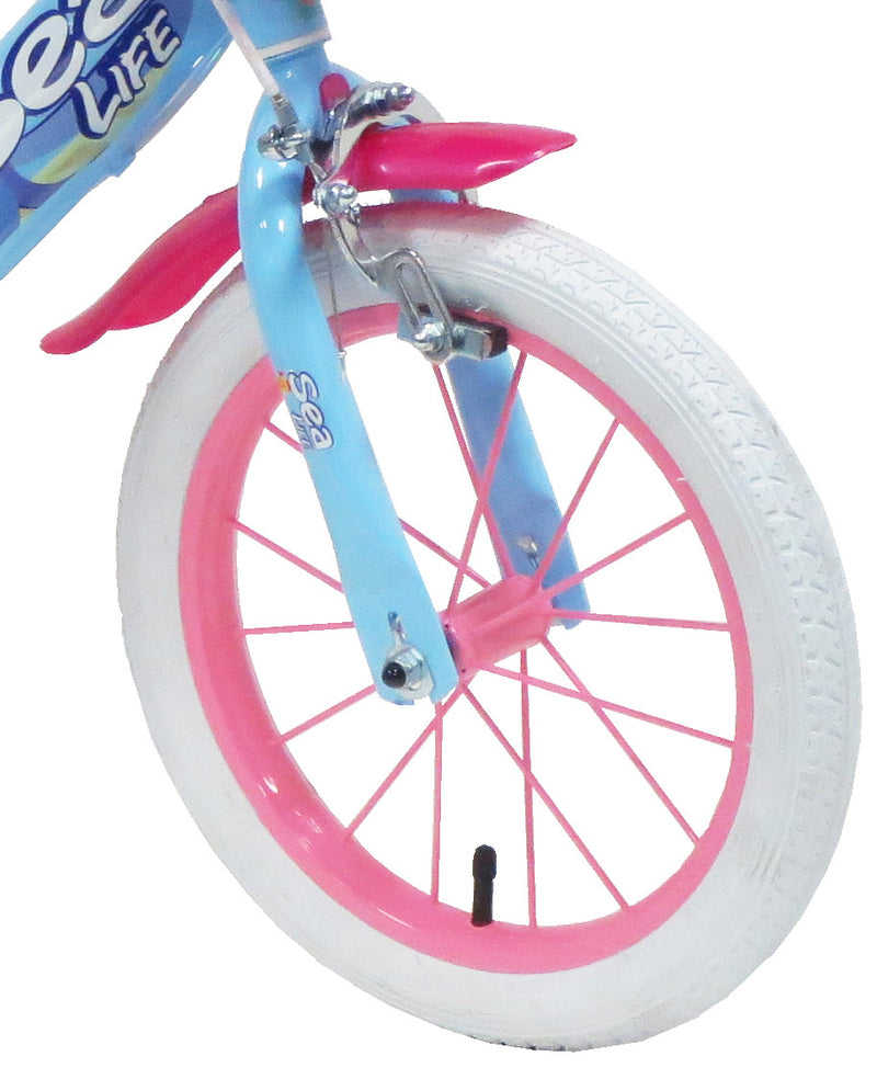 Bicicletta per Bambina 14" 2 Freni  Sea Life Verde Marine e Rosa-3