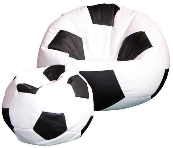 online Poltrona a Sacco Pouf Ø100 cm in Similpelle con Poggiapiedi Baselli Pallone da Calcio Bianco e Nero