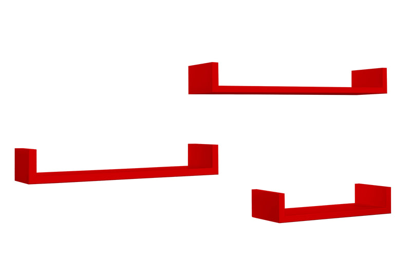 Set 3 Mensole da Parete 60-50-40x15,5x8 cm in Fibra di Legno Calamita Rosso-3