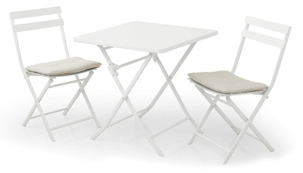 online Set Tavolino e 2 Sedie Pieghevoli da Giardino in Acciaio Kraus Tiziano Bianco