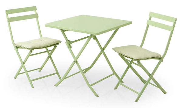 Set Tavolino e 2 Sedie Pieghevoli da Giardino in Acciaio Kraus Tiziano Verde online