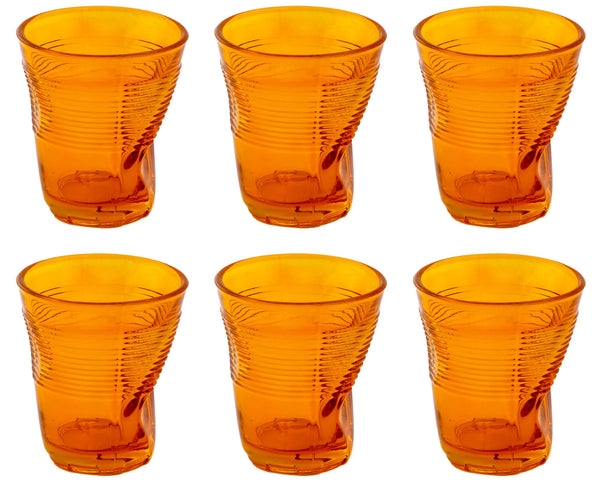 Set 6 Bicchieri Accartocciati 22 cl Ø8 cm in Vetro Pressato Kaleidos Arancioni sconto