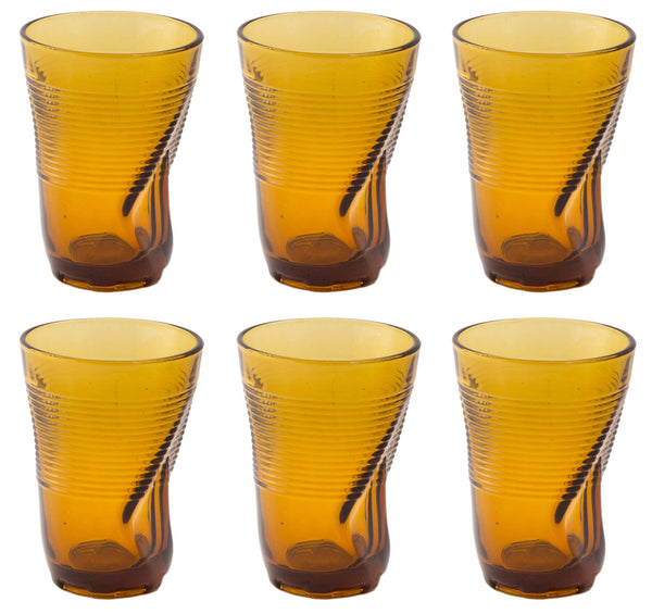 Set 6 Bicchieri Accartocciati 34 cl Ø8 cm in Vetro Pressato Kaleidos Ambra sconto