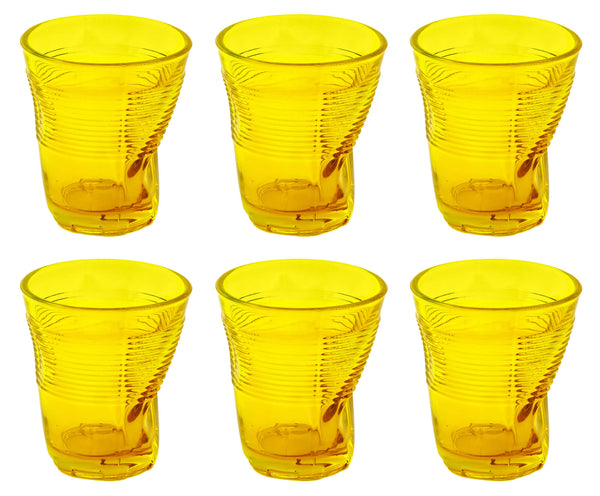 Set 6 Bicchieri Accartocciati 22 cl Ø8 cm in Vetro Pressato Kaleidos Gialli acquista