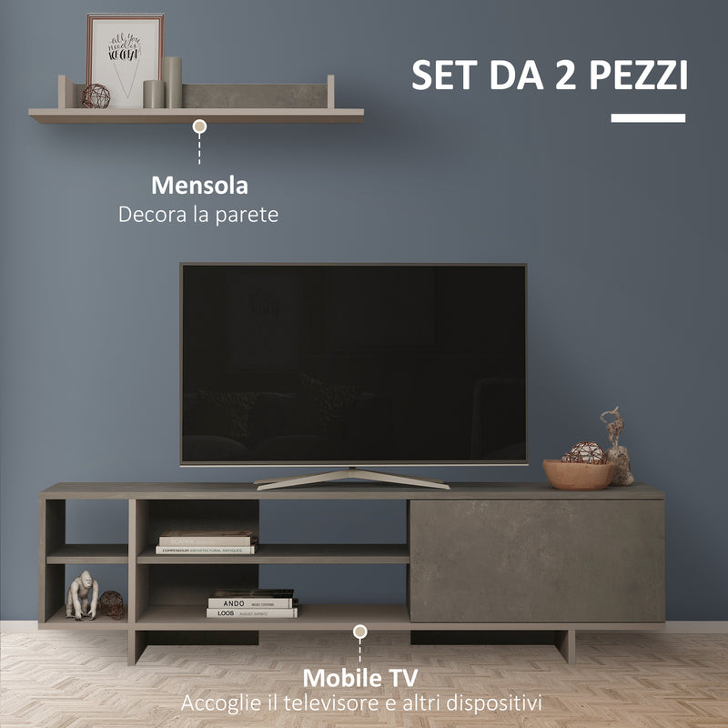 Mobile TV 160x35,6x44 cm con Armadietto e Mensola in Legno Grigio Seconda Scelta-8