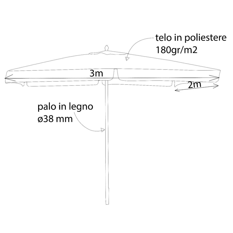 Ombrellone da Giardino 2x3 m Palo Ø38 mm Fantasy in Legno Marrone-3
