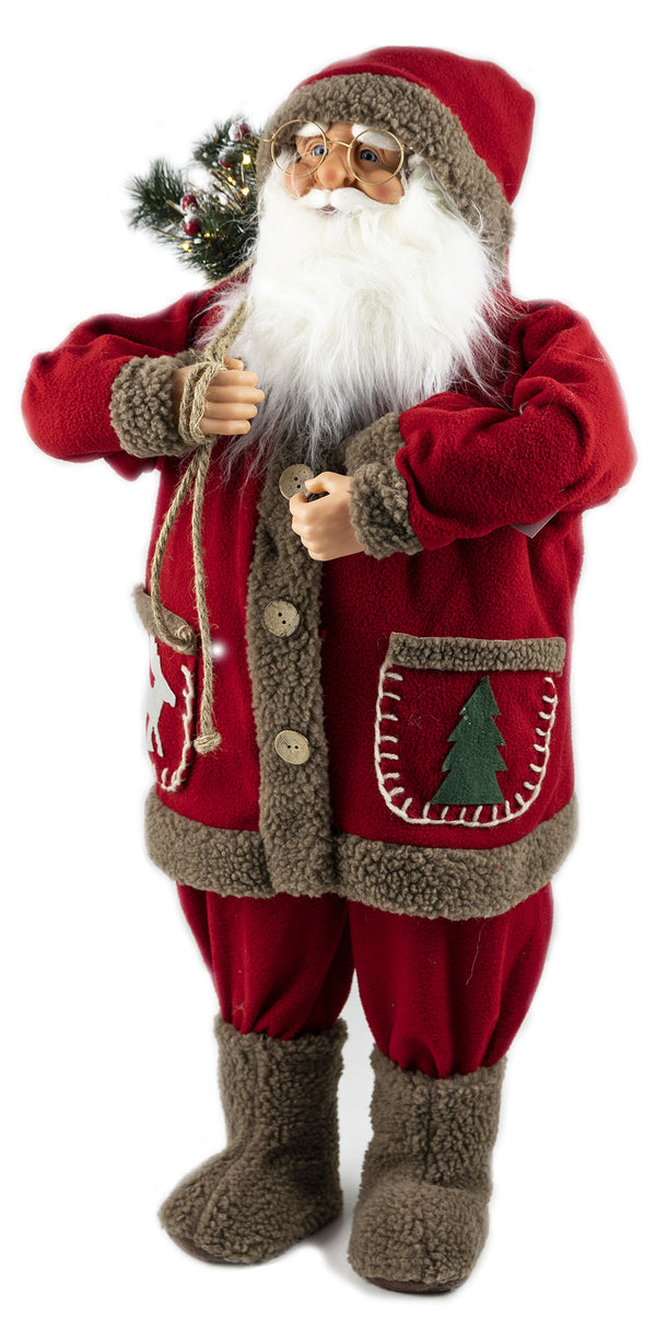 Pupazzo Babbo Natale Luminoso con Orso 12 Led in Stoffa H80 cm Soriani Rosso online