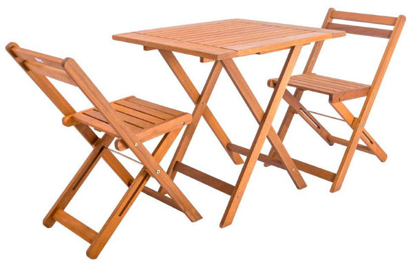 sconto Set Tavolino e 2 Sedie Pieghevoli da Giardino in Legno Meranti