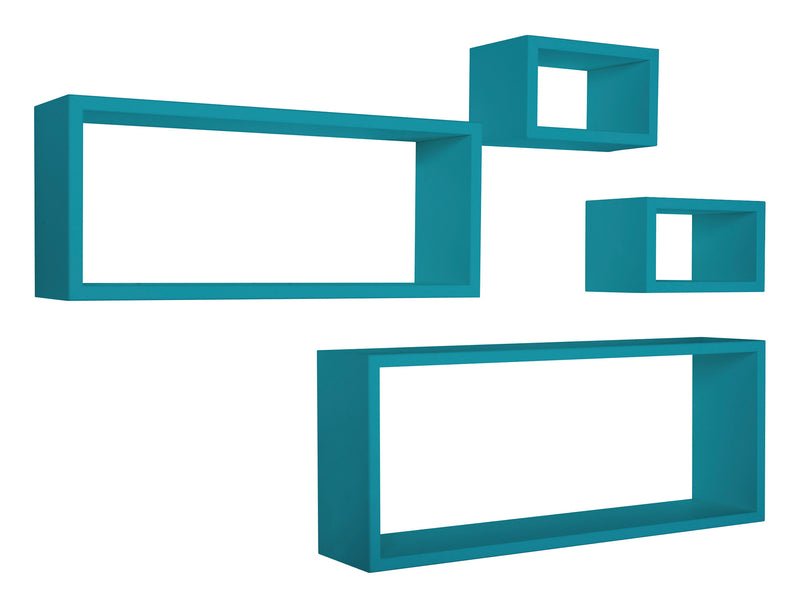 Set 3 Mensole Cubo da Parete Quadrato e Rettangolare in Fibra di Legno Merlino Blu Atollo-1