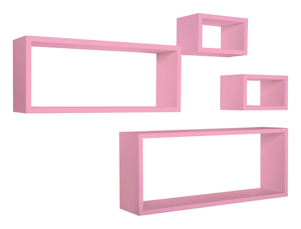 Set 3 Mensole Cubo da Parete Quadrato e Rettangolare in Fibra di Legno Merlino Rosa Blush-1