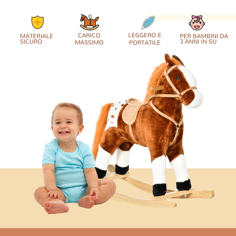Cavallo a Dondolo per Bambini in Peluche con Suoni Marrone -7