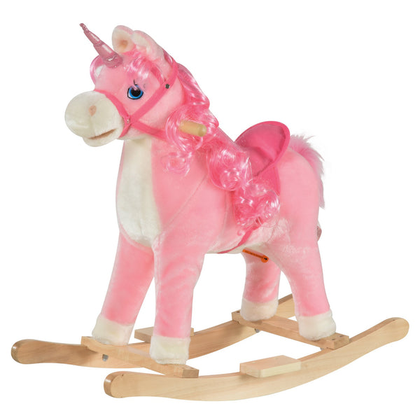 Cavallo a Dondolo Unicorno per Bambini in Legno e Peluche Unicorno Rosa acquista