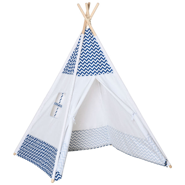 Tenda Indiana per Bambini 120x120x155 cm in Tessuto e Legno Bianco e Blu acquista