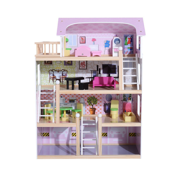 Casa delle Bambole per Bambini a 4 Piani in Legno con Accessori Rosa 60x30x80 cm online