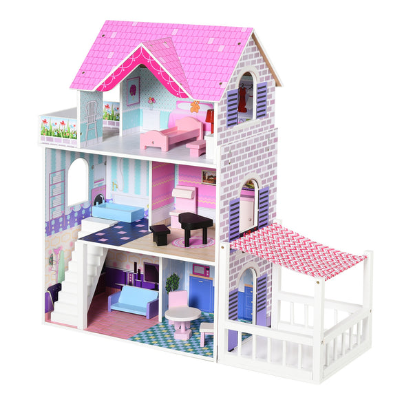 acquista Casa delle Bambole 3 Piani 86x30x87 cm in Legno con Accessori  Rosa