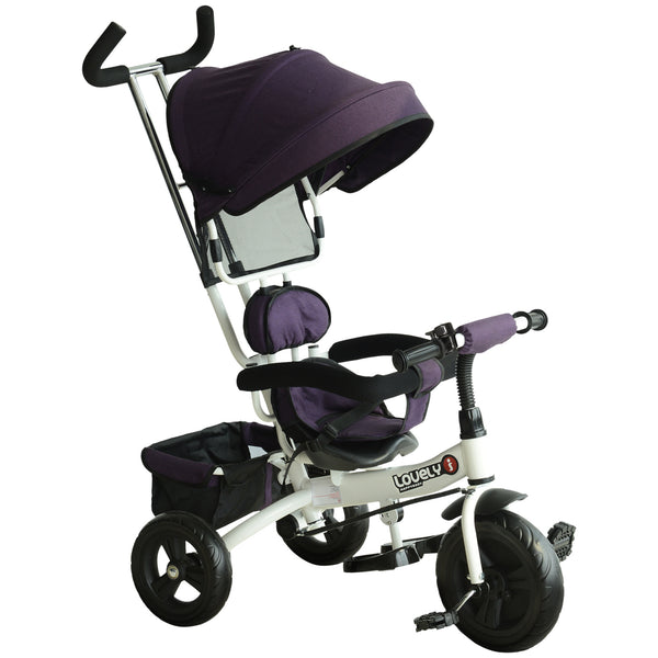 Passeggino Triciclo per Bambini con Maniglione e Tettuccio Parasole Deluxe Bianco e Viola acquista