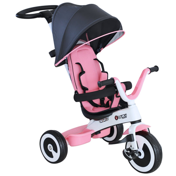 Passeggino Triciclo per Bambini con Maniglione Tettuccio e Cestino Rosa Chiaro online