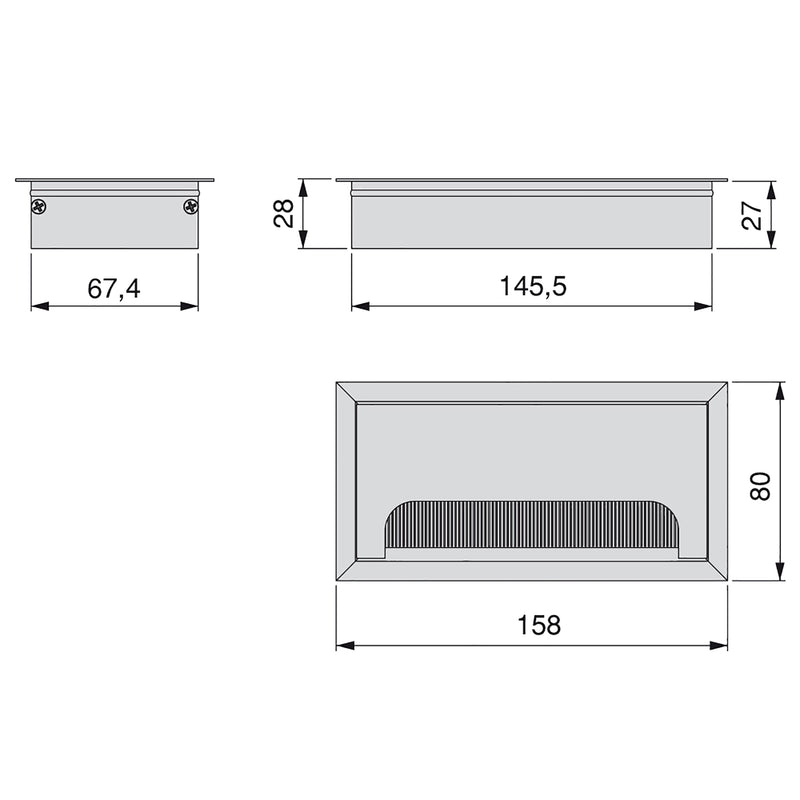 Set 5 Passacavi Rettangolari da Incasso per Scrivania 16x8 cm in Alluminio Emuca-3