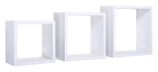 Set 3 Mensole da Parete Cubo in Fibra di Legno Incubo Bianco-1
