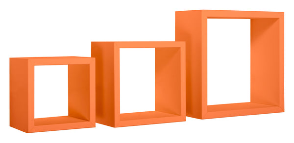 Set 3 Mensole da Parete Cubo in Fibra di Legno Rubic Arancio-1