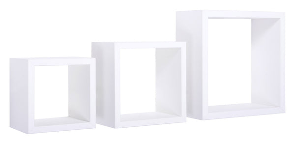 Set 3 Mensole da Parete Cubo in Fibra di Legno Rubic Bianco-1